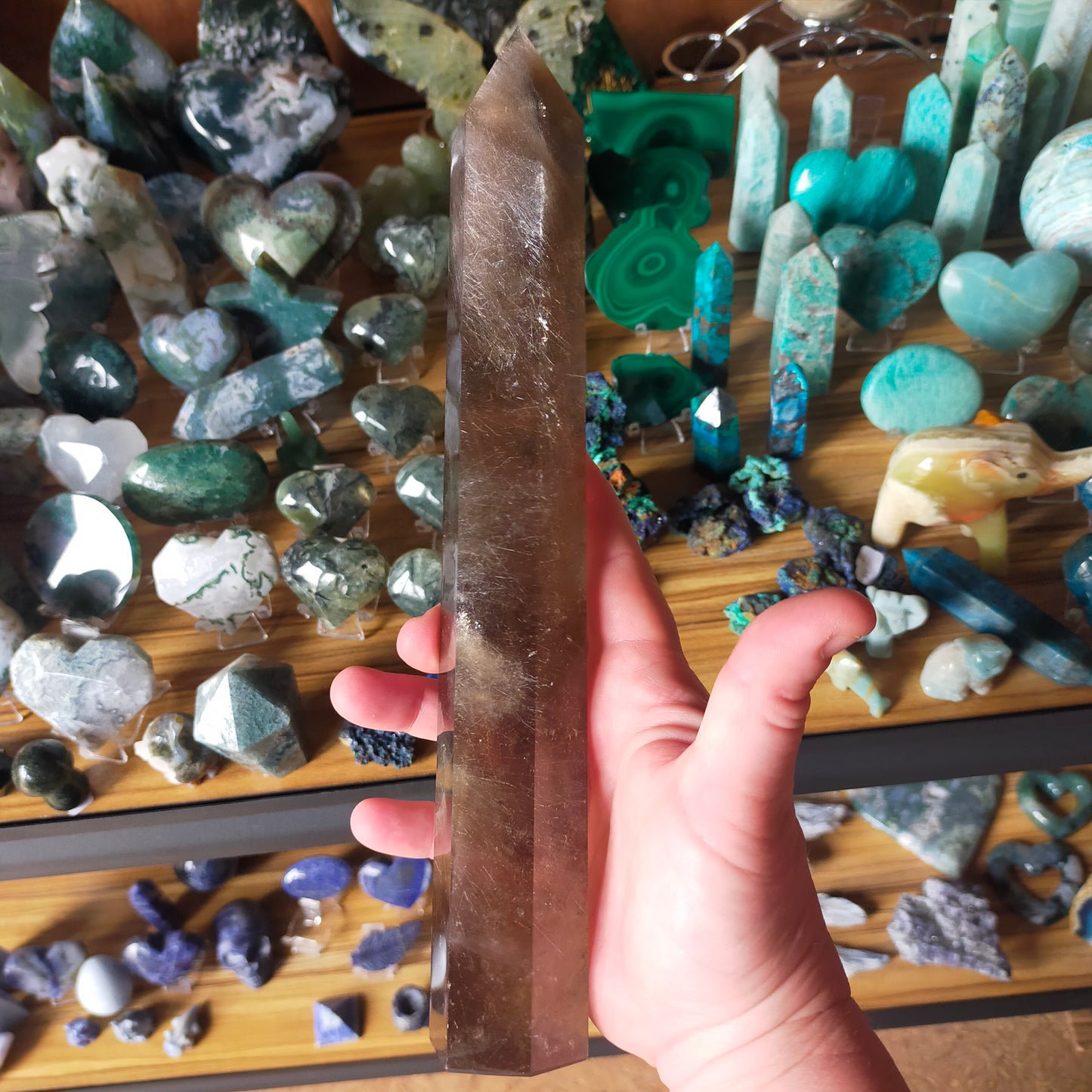 Smokey Quartz Tower with Silver Rutile