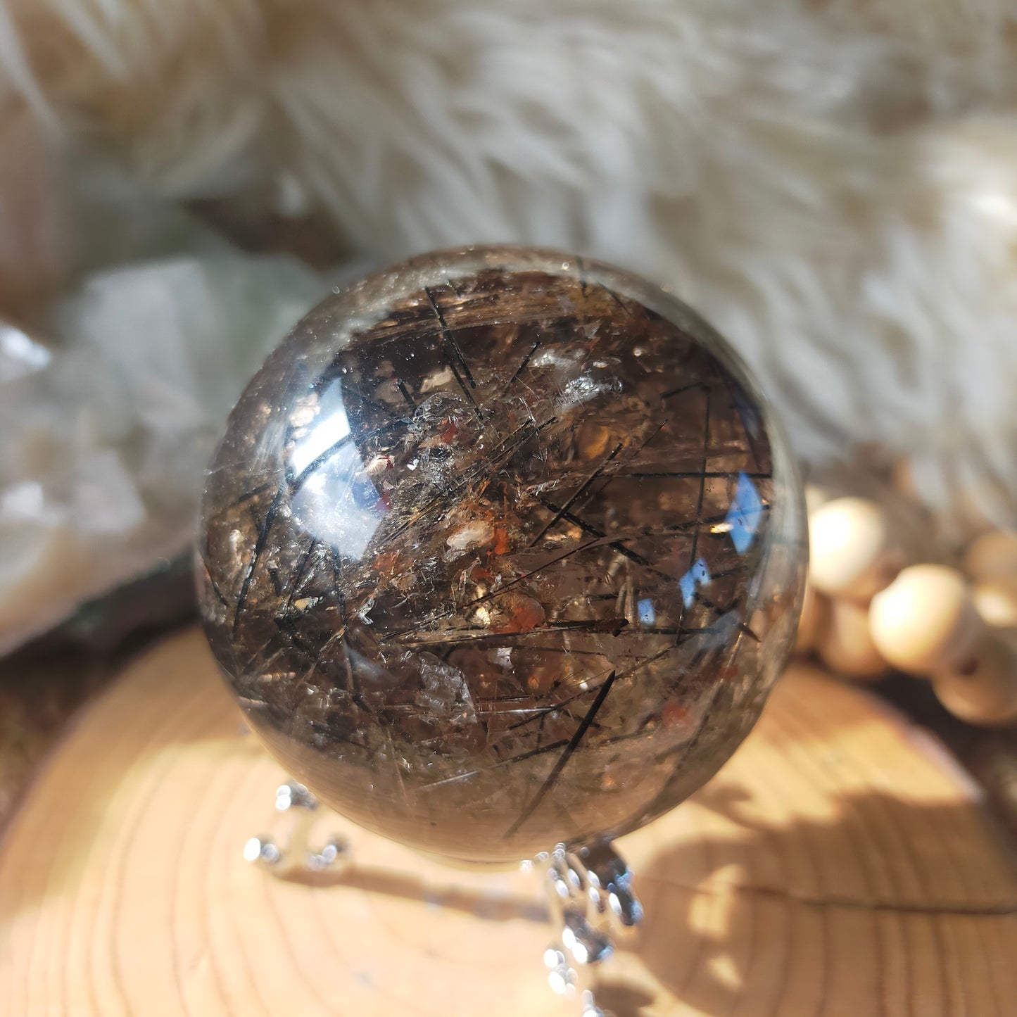 Black Tourmaline in Smokey Quartz Sphere