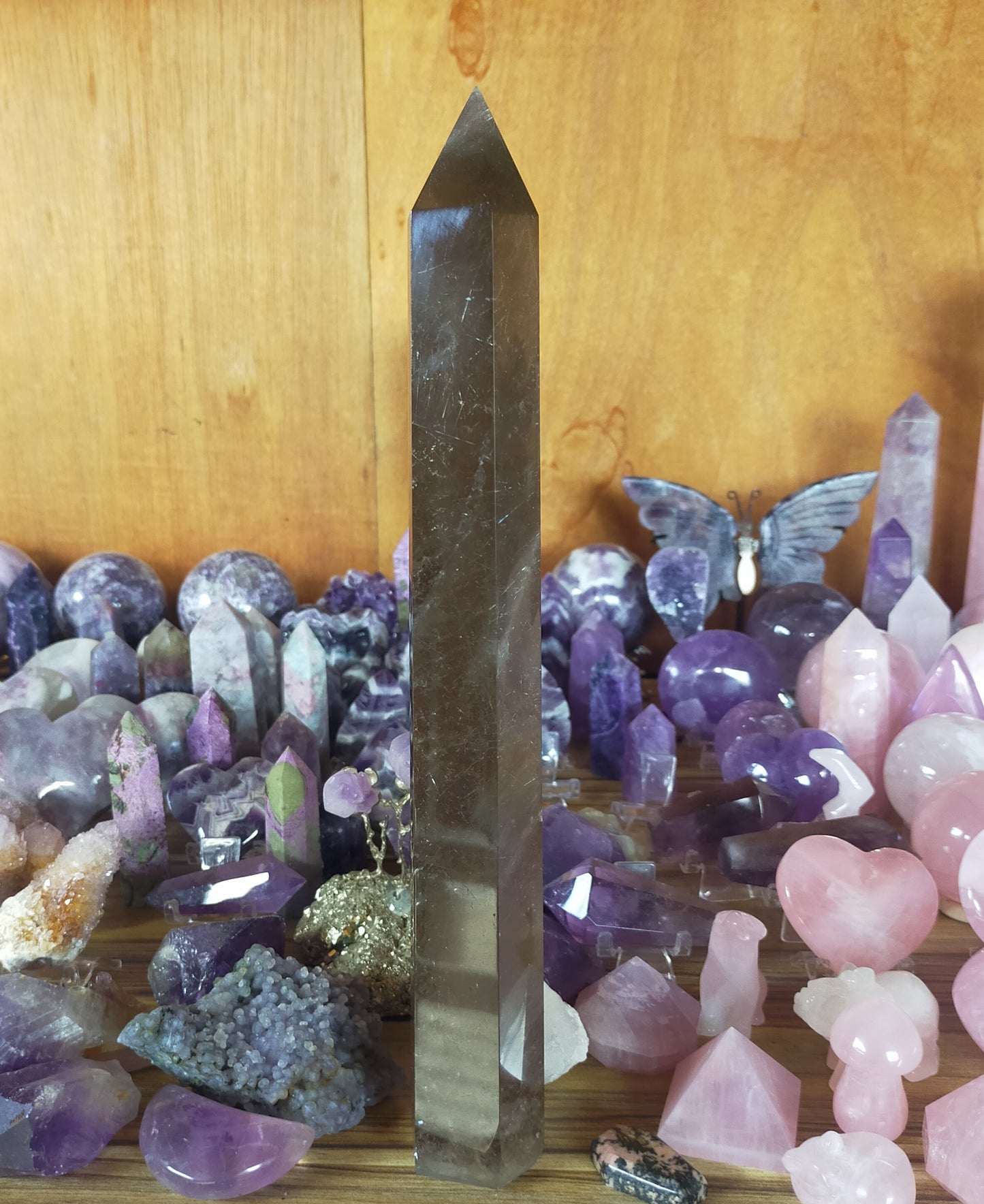 Smokey Quartz Tower with Silver Rutile