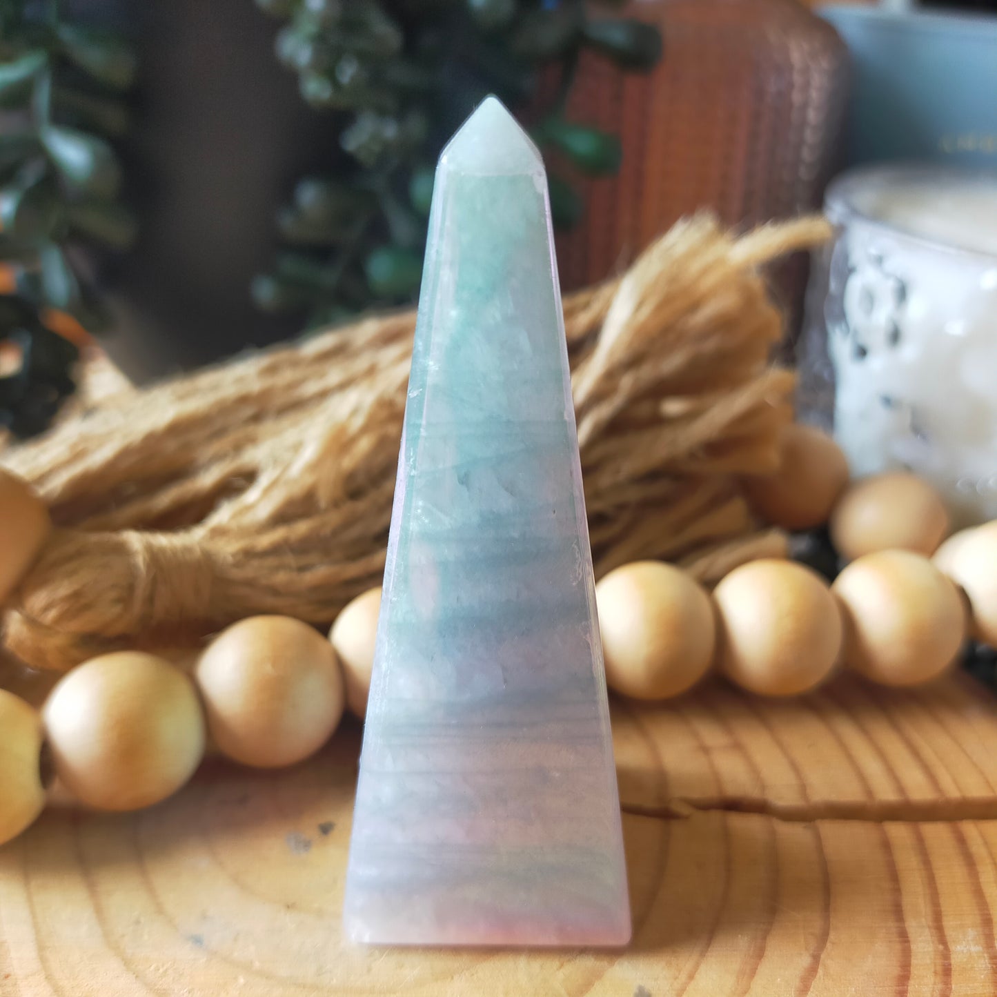Aura Coated Rose Quartz Obelisk