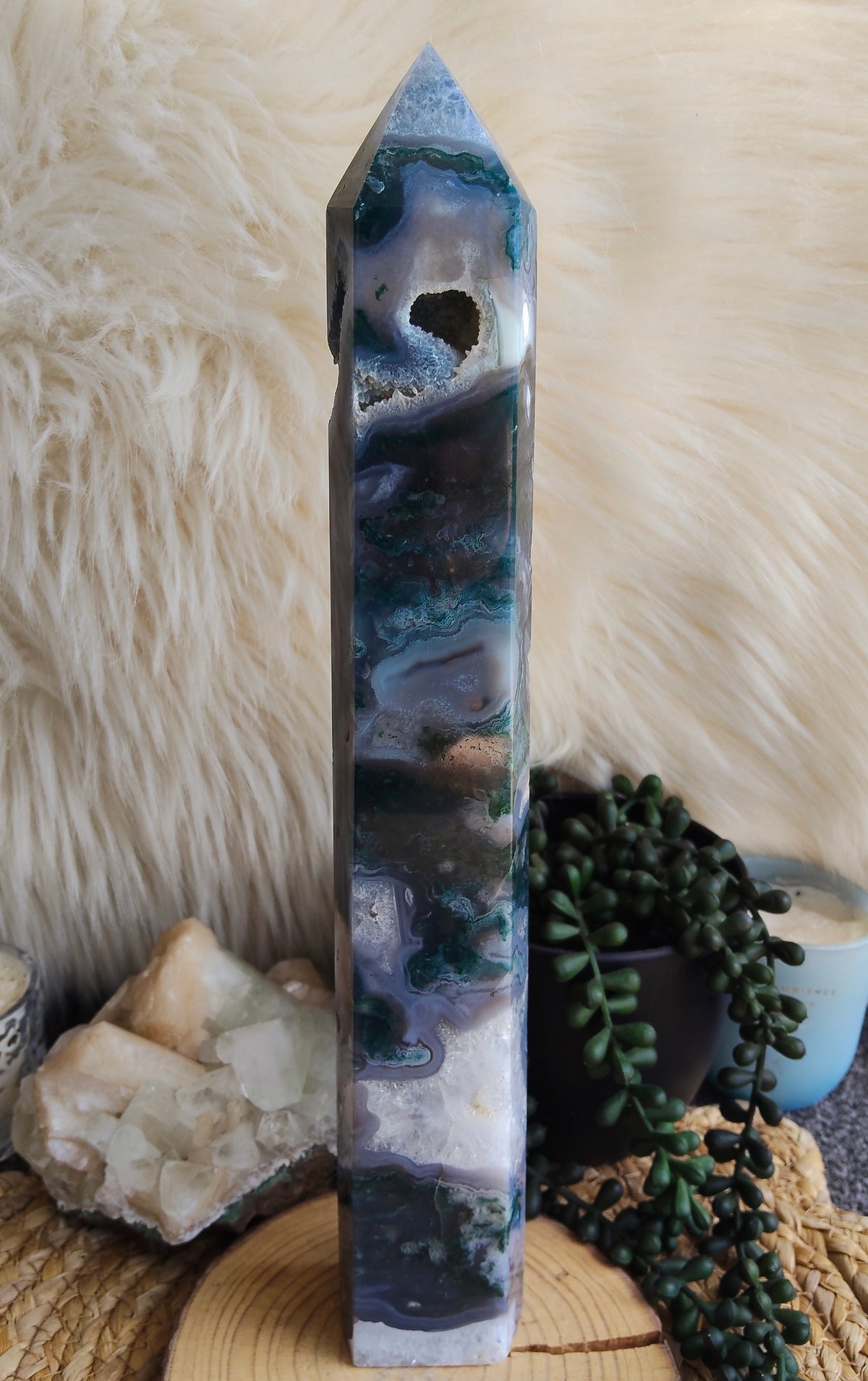 Large Moss Agate Tower