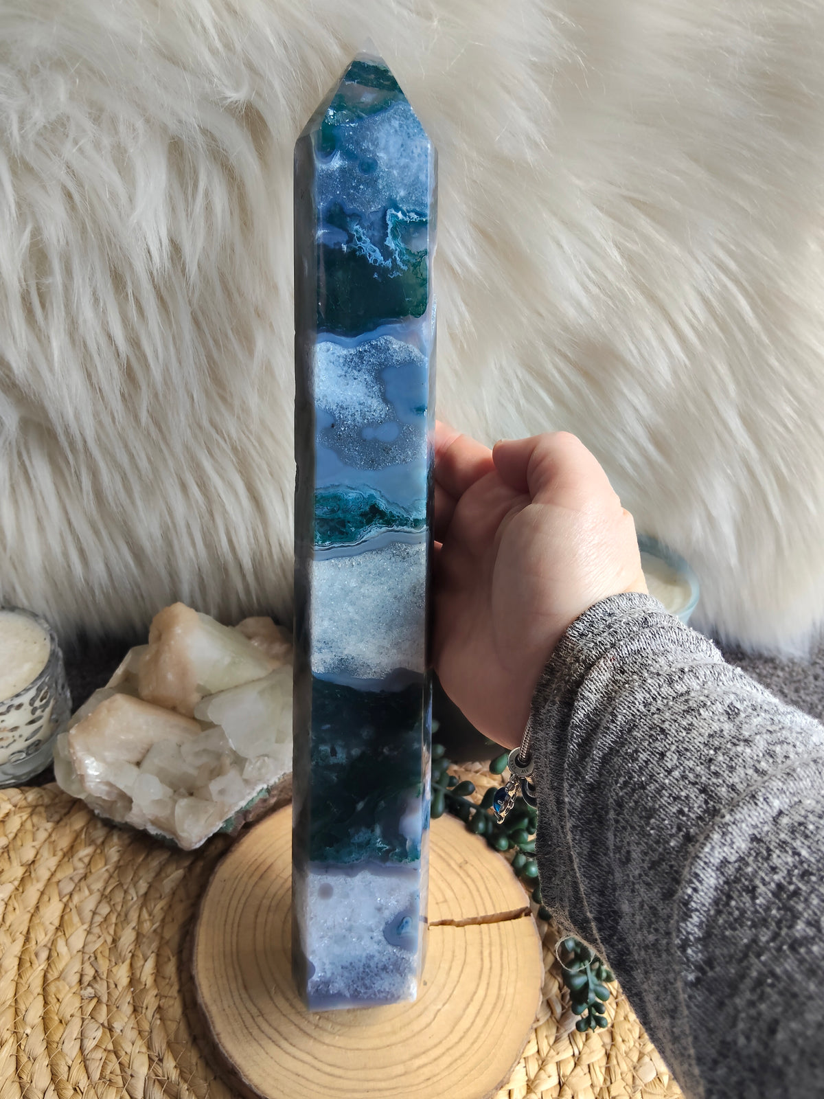 Large Moss Agate Tower