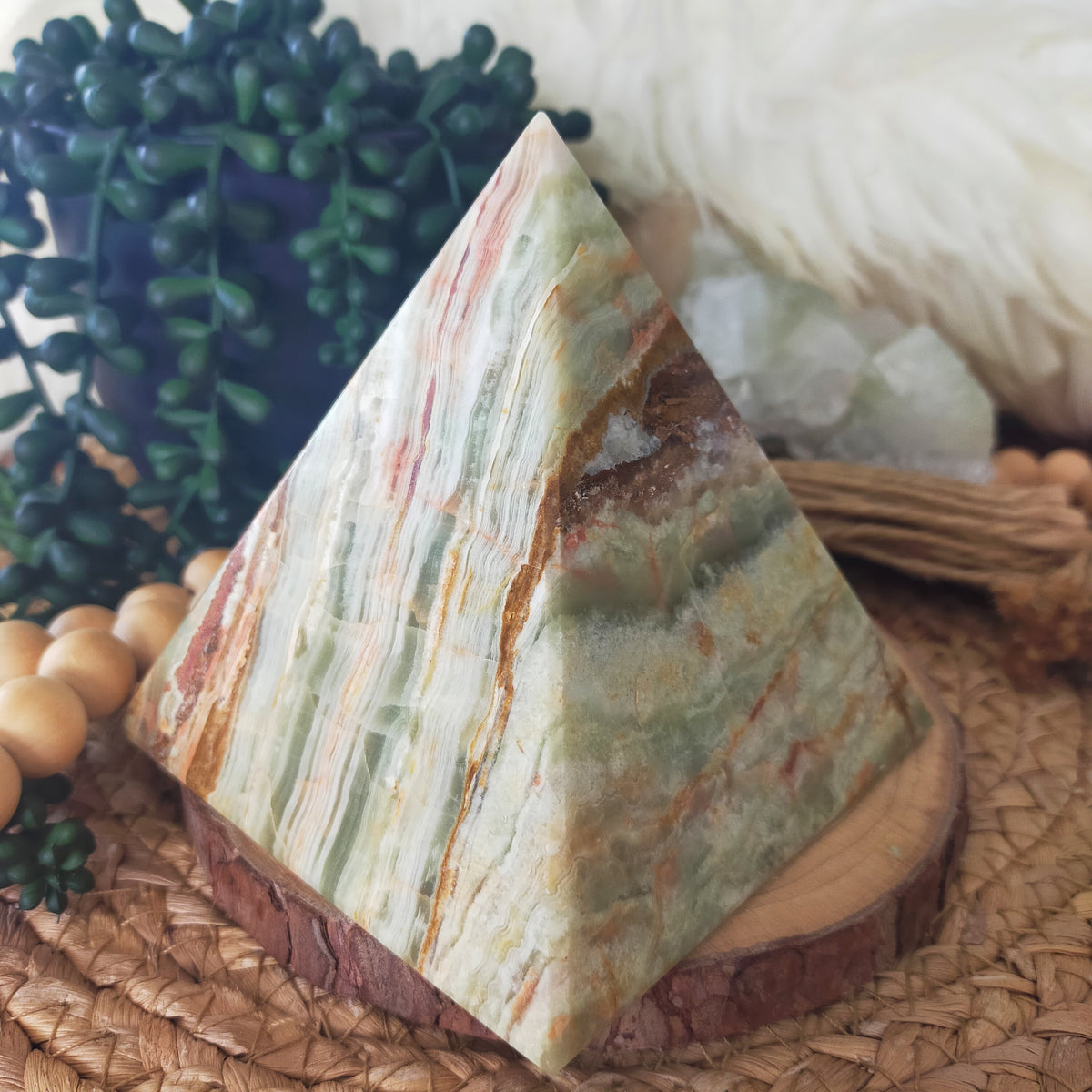 Triangular Pyramid Calcite Large Banded Calcite Pyramid – Crystal Witch NZ