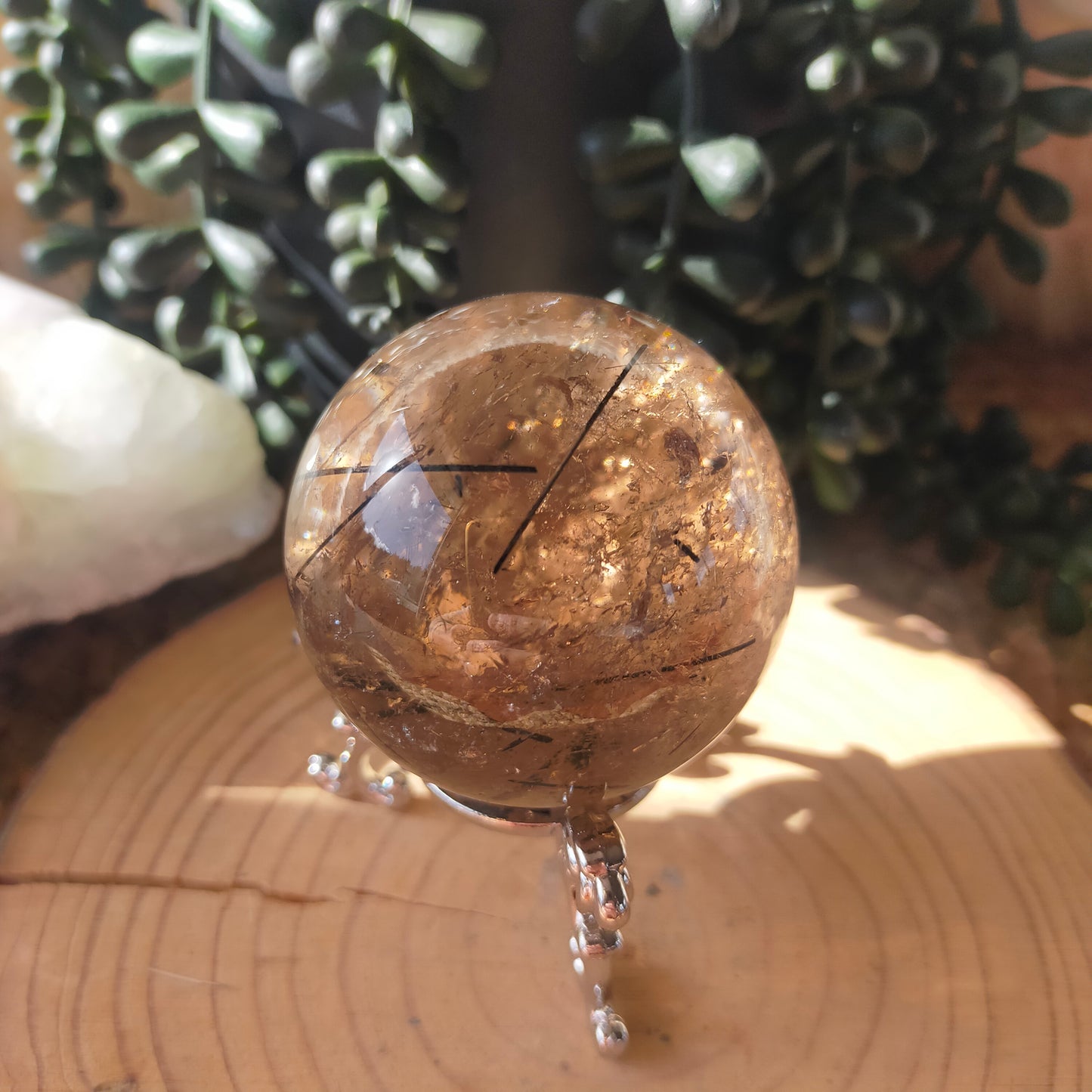 Black Tourmaline in Smokey Quartz Sphere