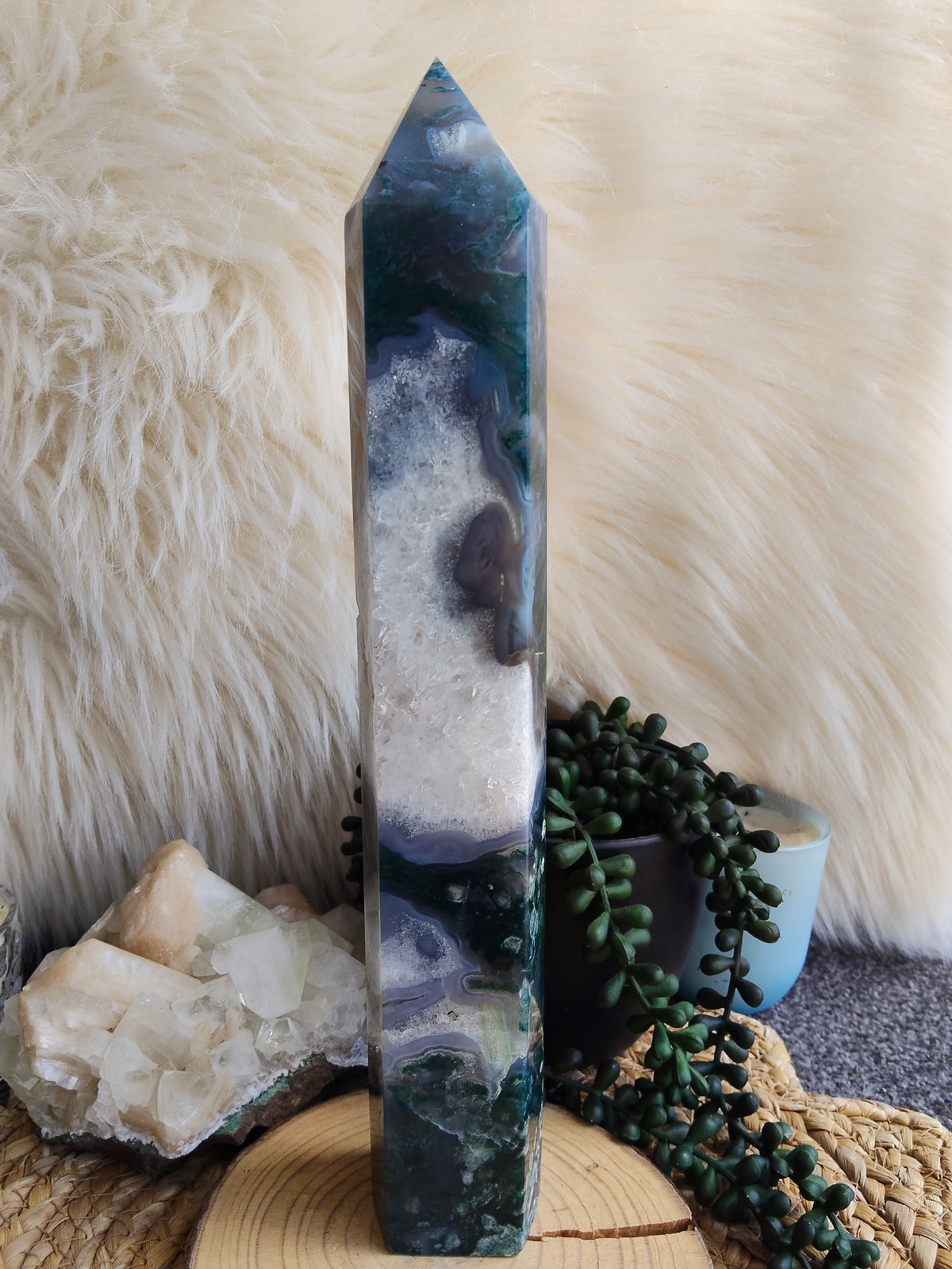 Large Moss Agate Tower