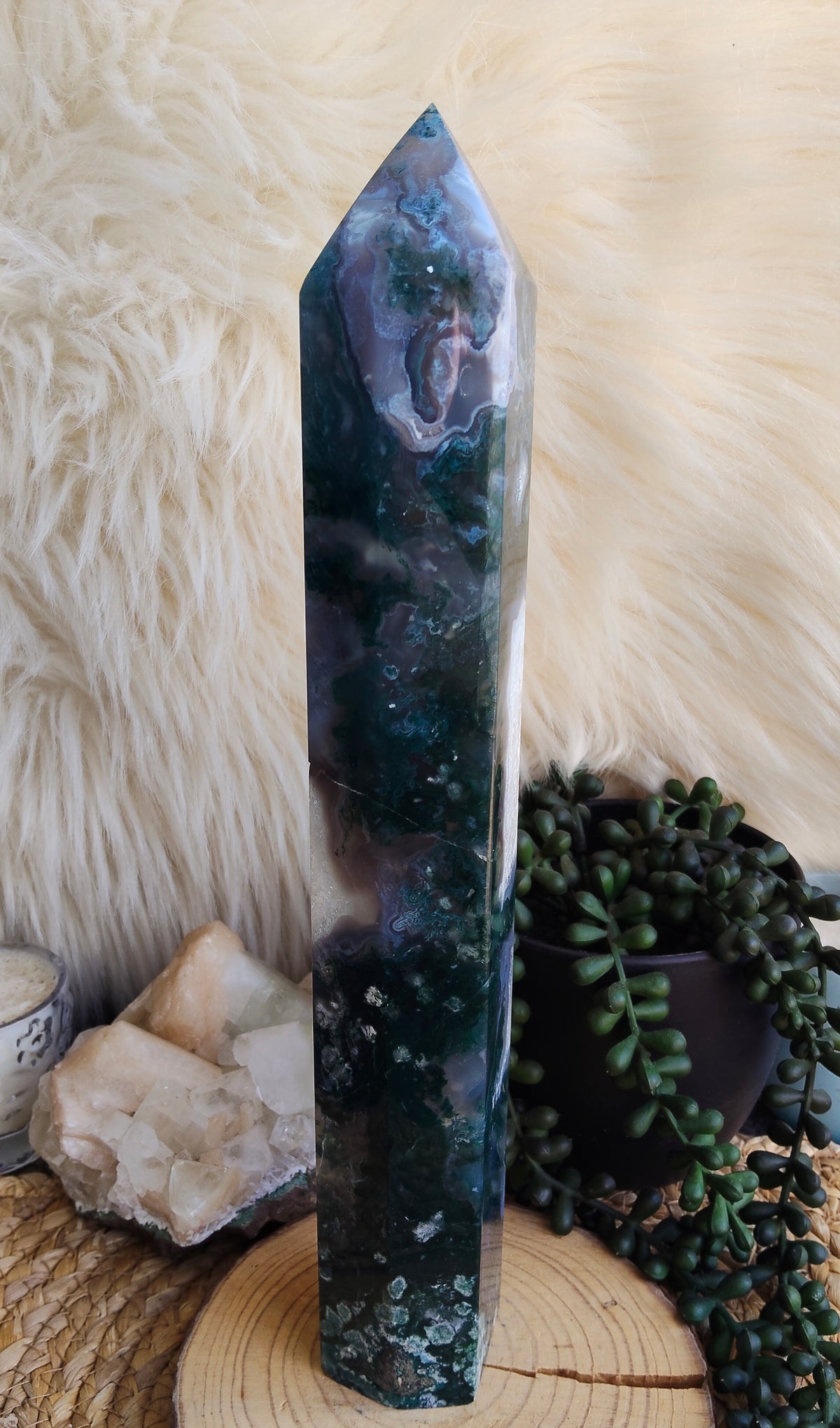 Large Moss Agate Tower
