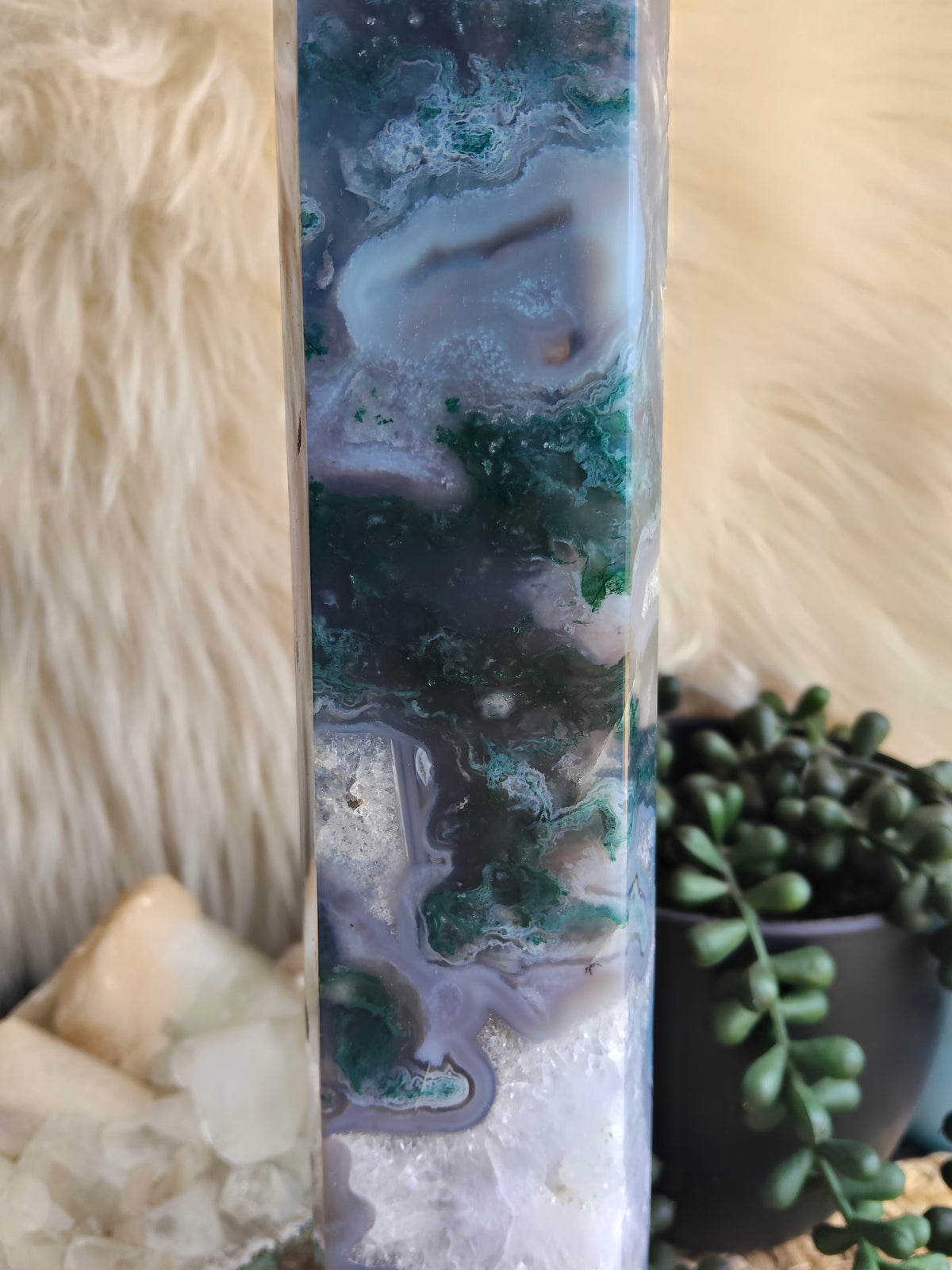 Large Moss Agate Tower