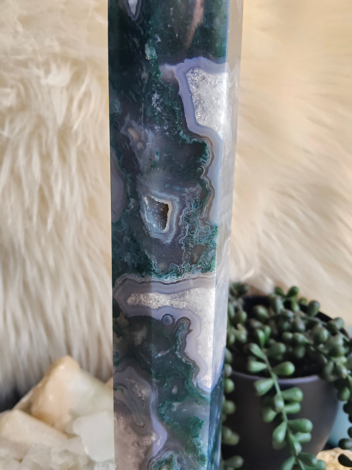 Large Moss Agate Tower