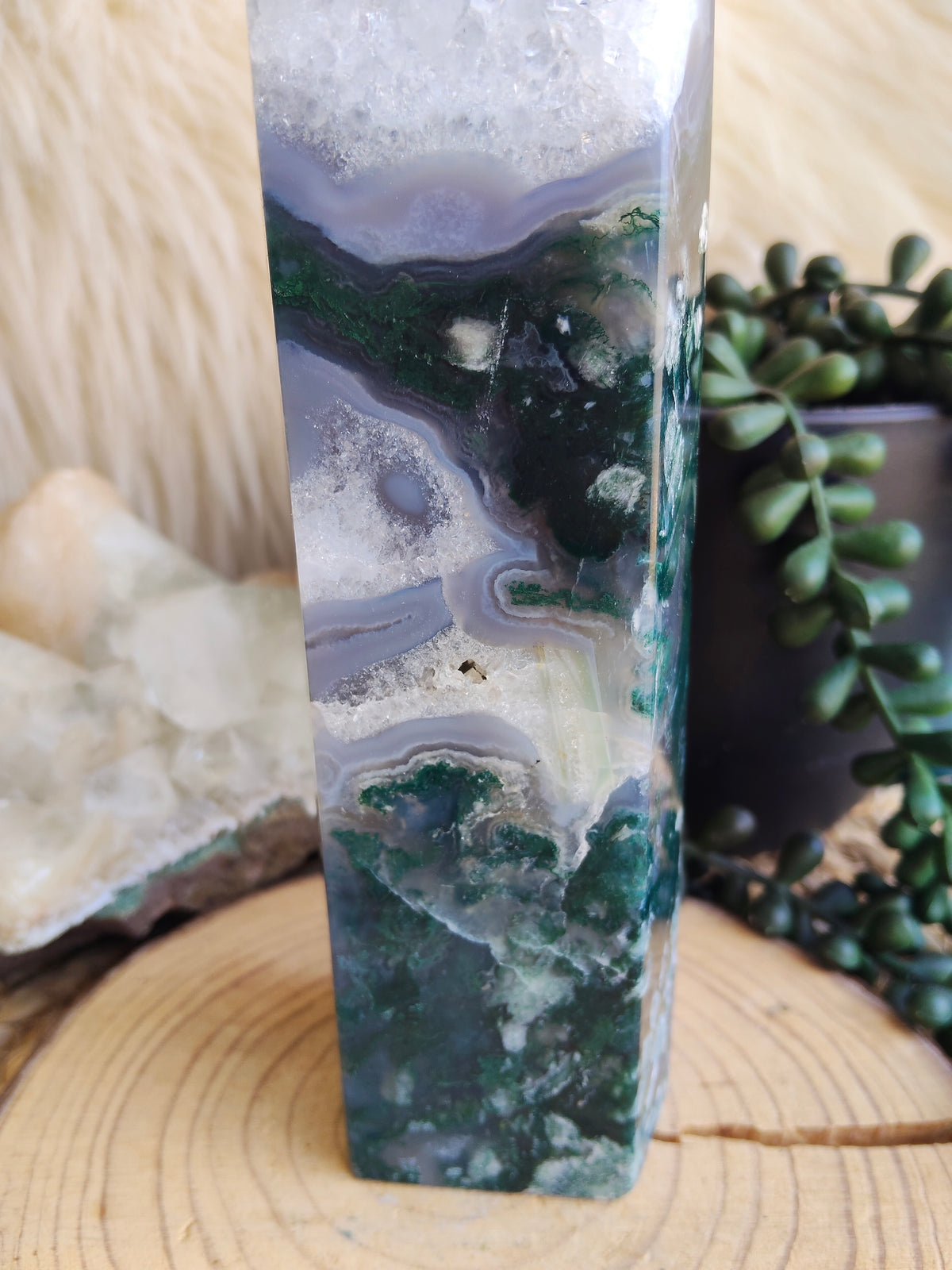 Large Moss Agate Tower