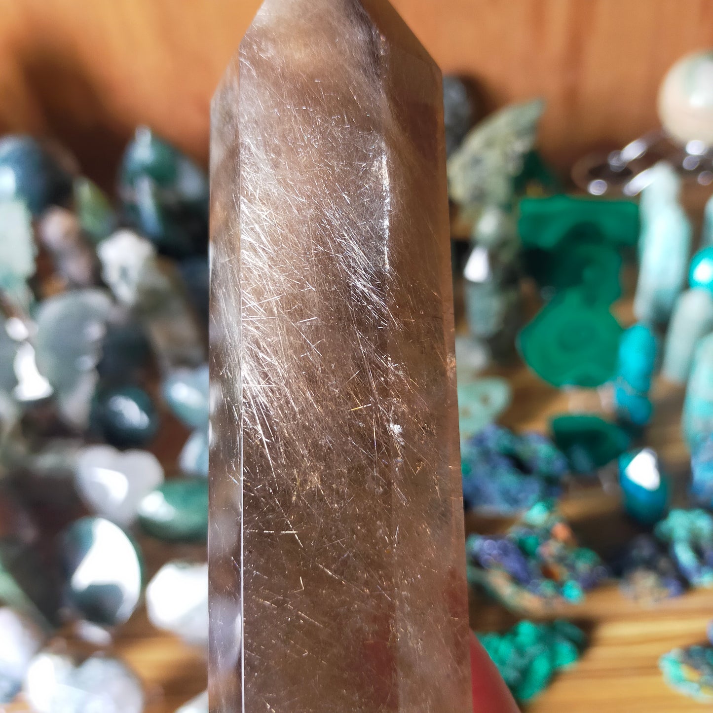 Smokey Quartz Tower with Silver Rutile