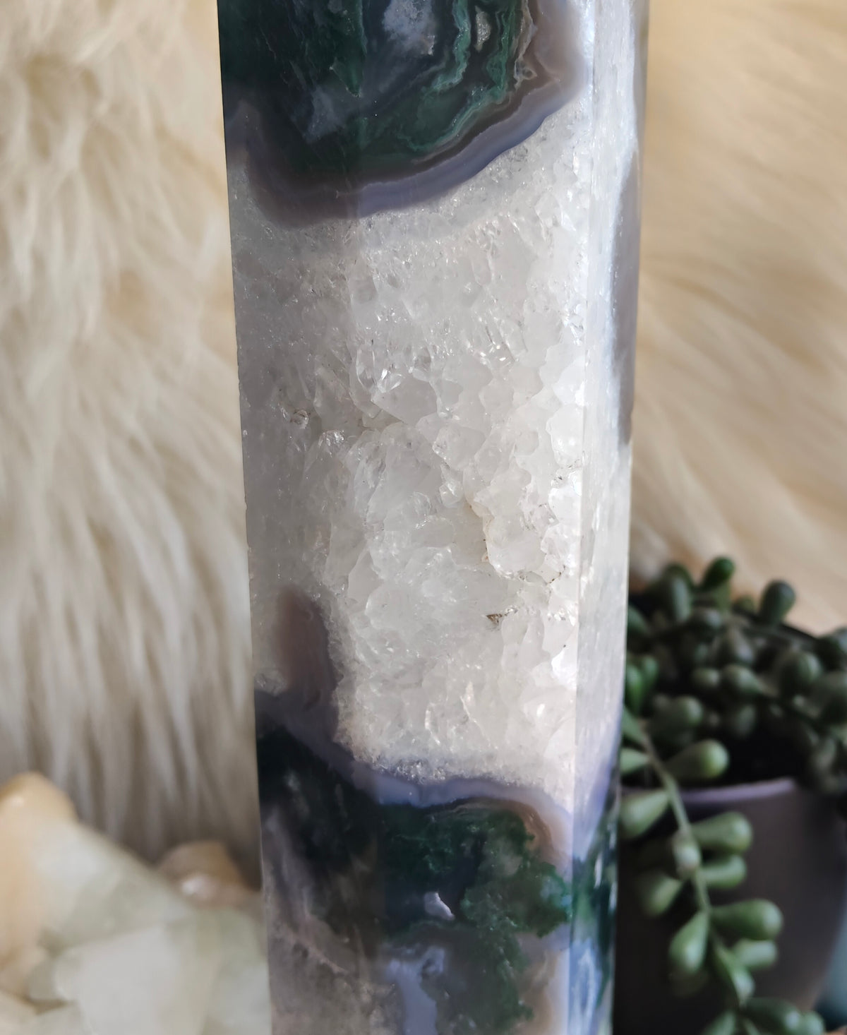 Large Moss Agate Tower