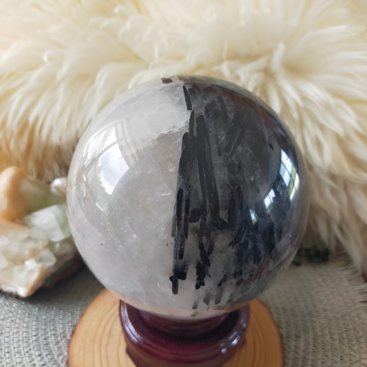Large Black Tourmaline in Quartz Sphere