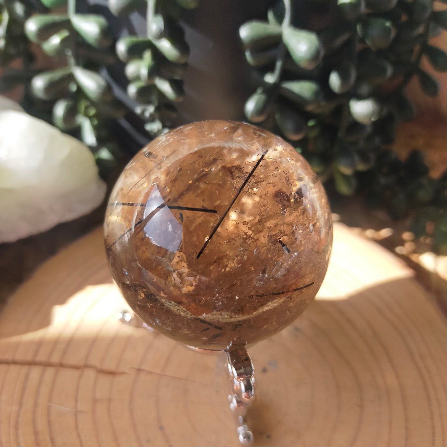 Black Tourmaline in Smokey Quartz Sphere