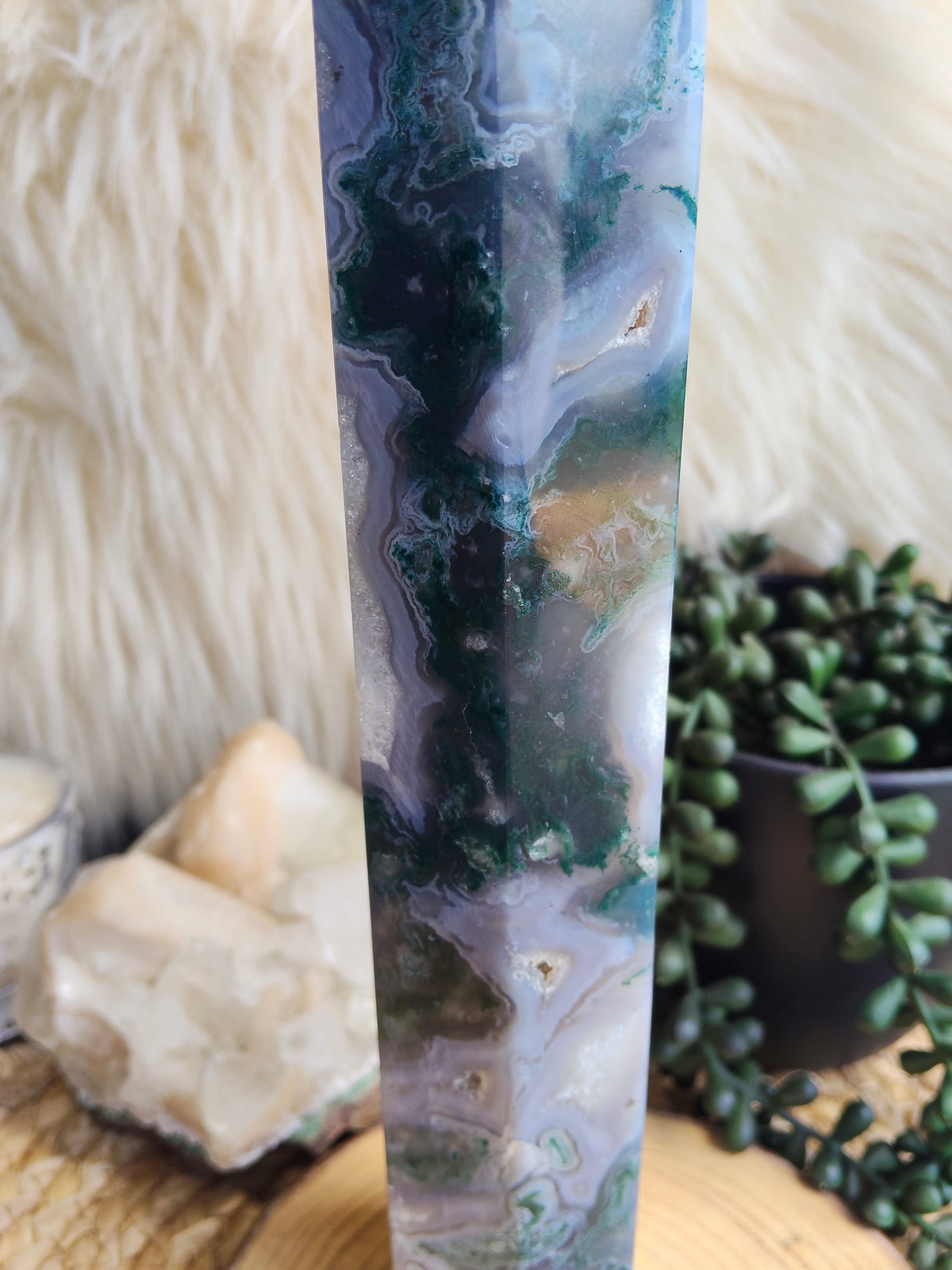 Large Moss Agate Tower