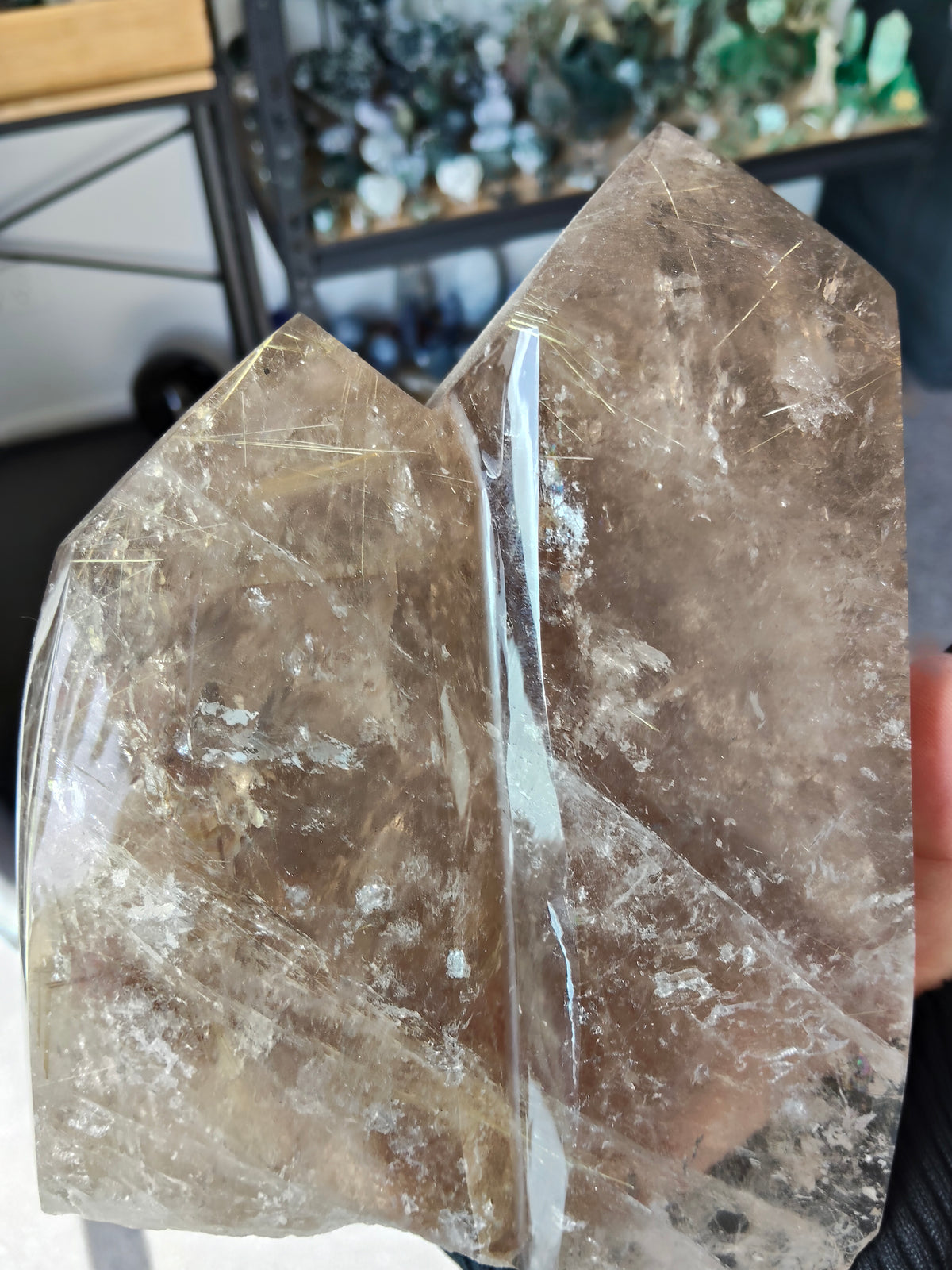Large Rare Smokey Quartz with Golden Rutile Freeform