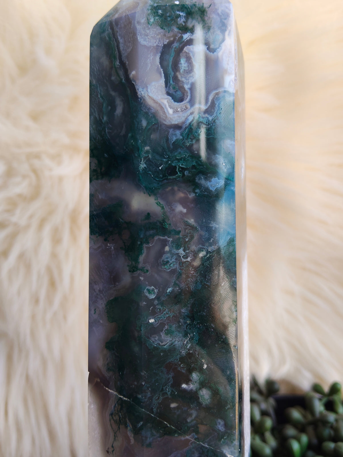 Large Moss Agate Tower