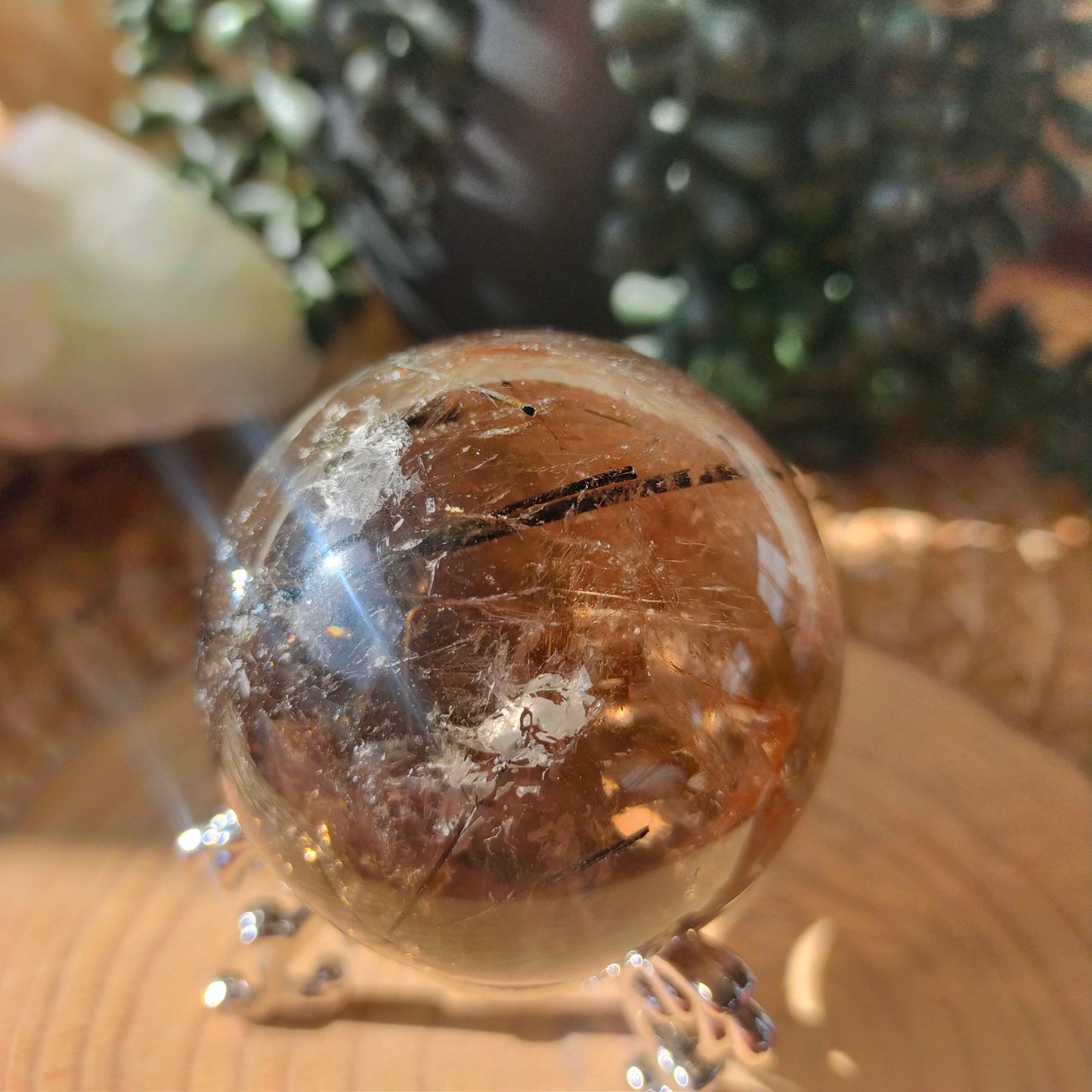 Black Tourmaline in Smokey Quartz Sphere