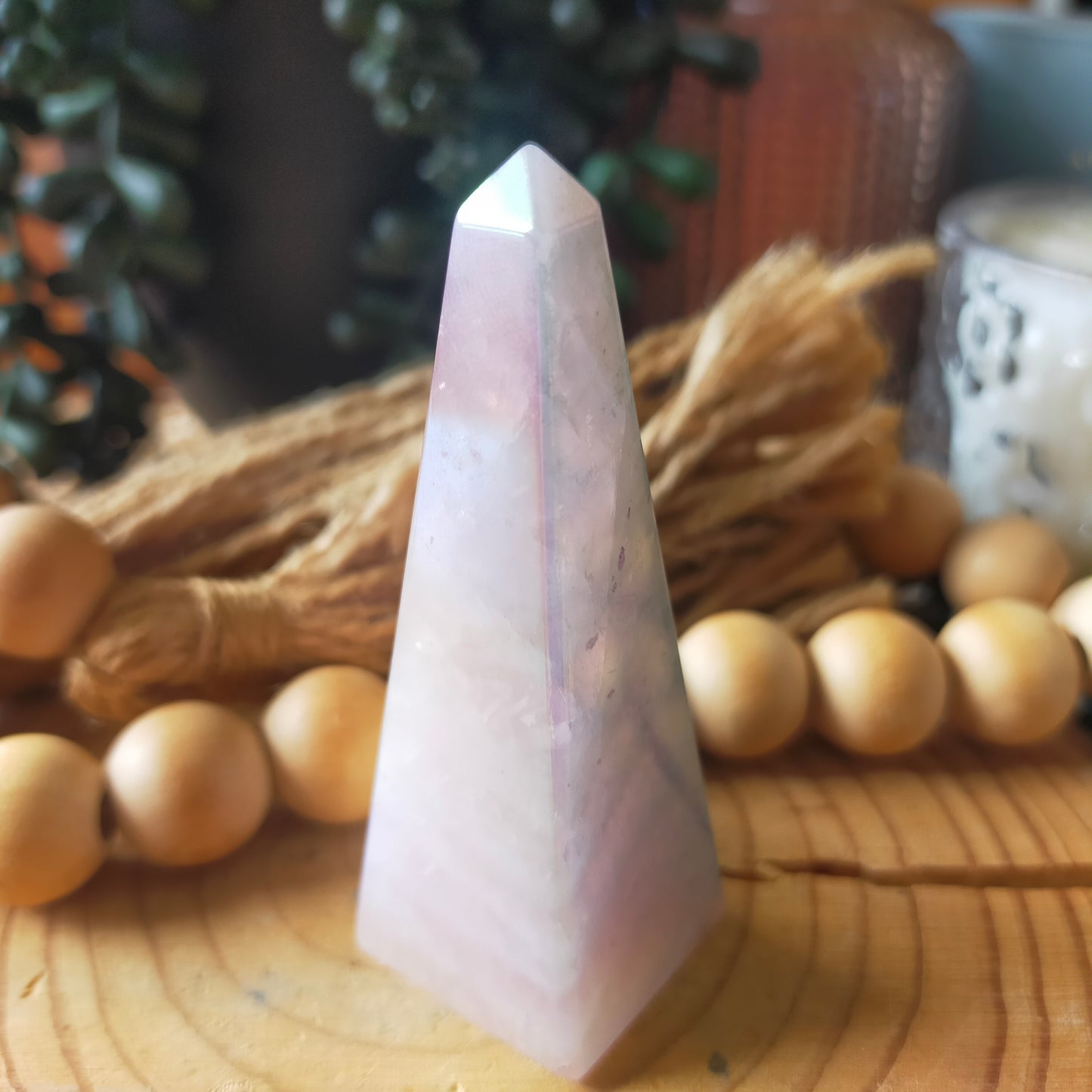 Aura Coated Rose Quartz Obelisk