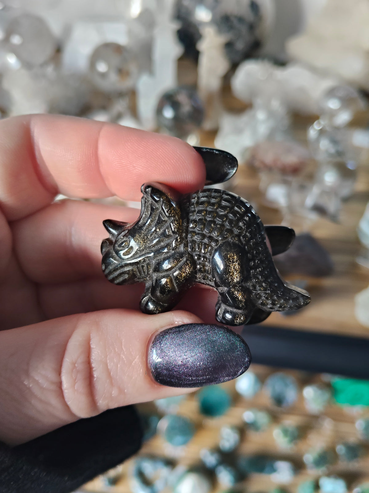Golden Sheen Obsidian Triceratops